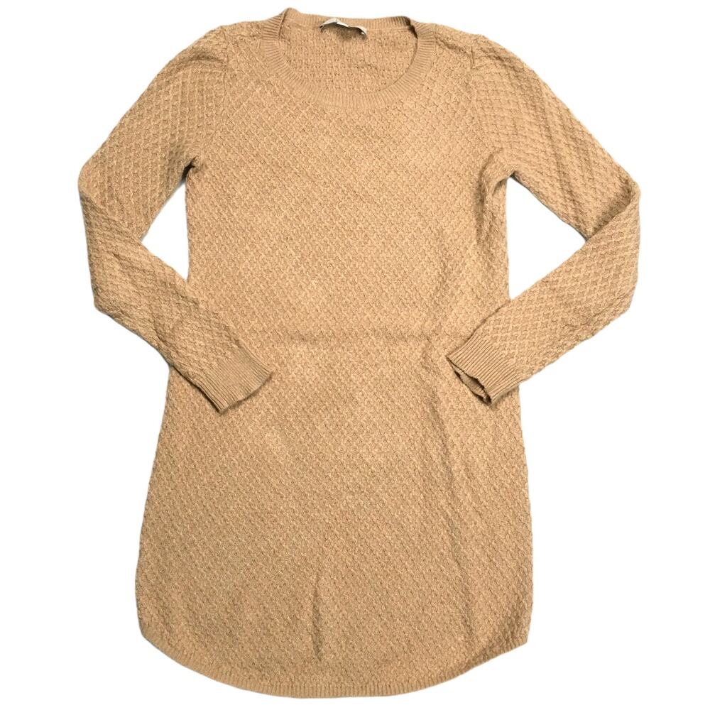 LOFT Sweater Dress Camel Hair Blend Long‎ Sleeve Women's S Tan Modest Crewneck